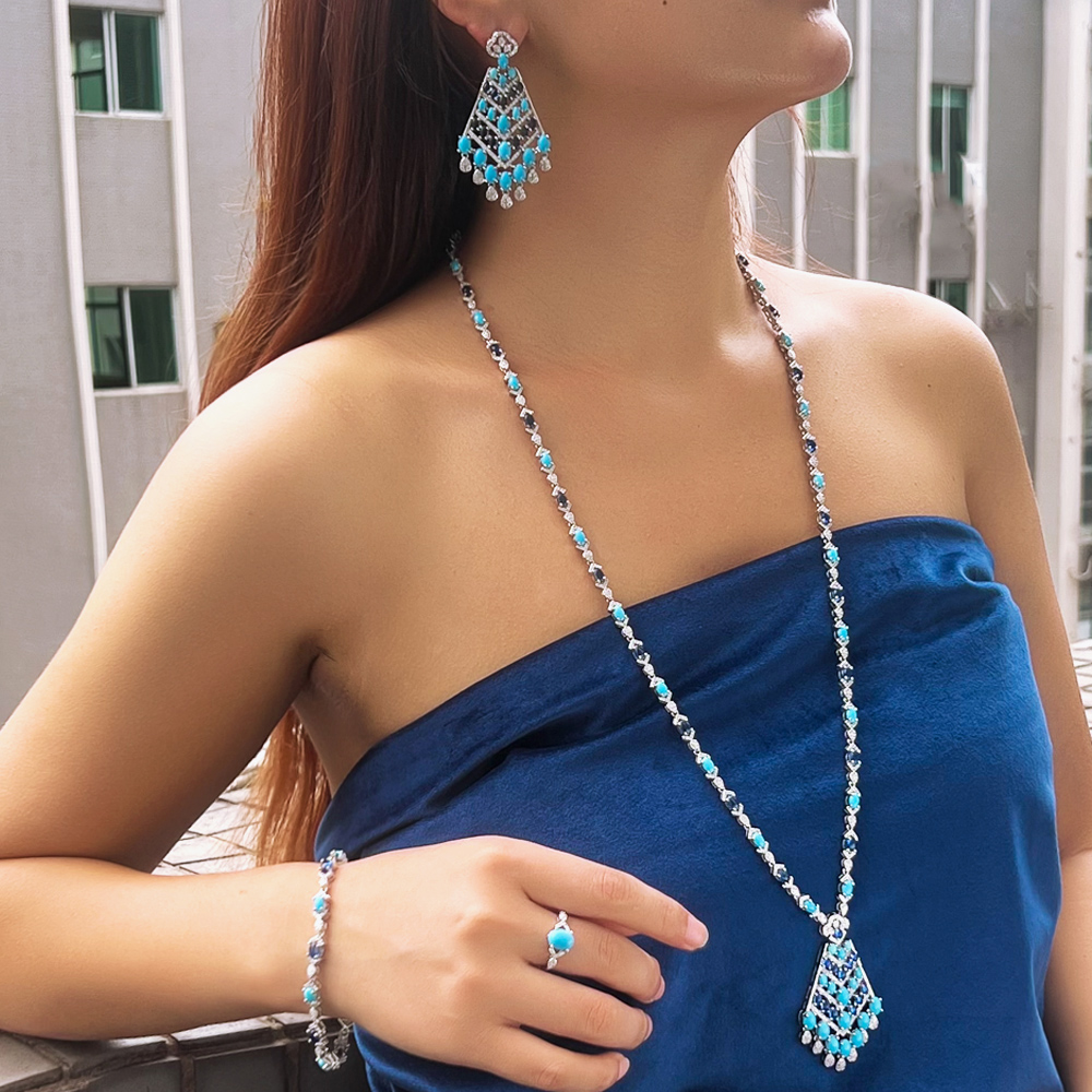 Ethnic Fashion In Dubai - CWWZircons 4 szt. Elegancki Niebieski Turkusowy